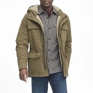Banana Republic Sherpa Field Jacket Mens M Green Hood‎ Military Safari Insulated
